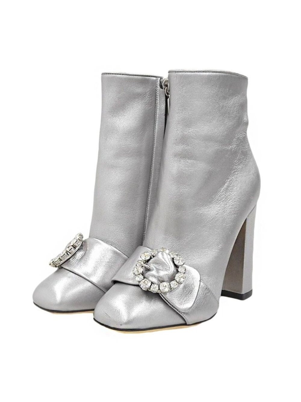Dolce & Gabbana Leather Side Zip Ankle Boots Silver